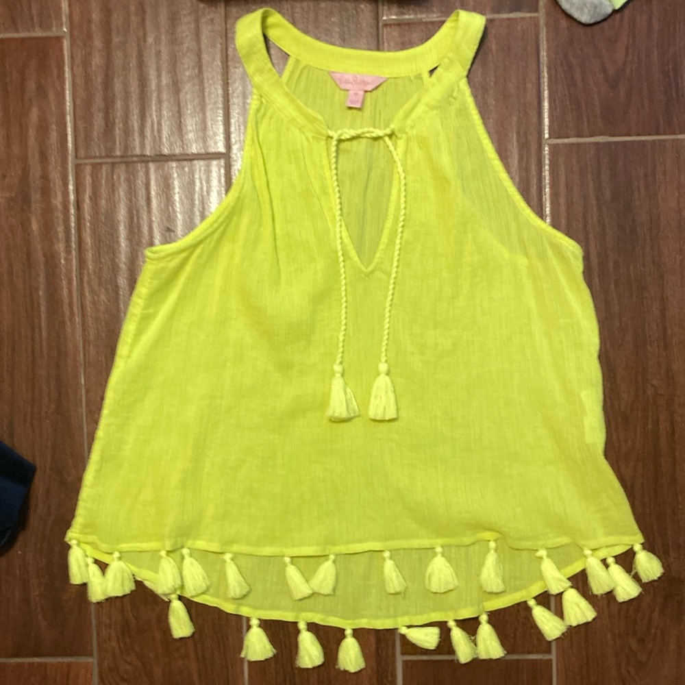 Lilly Pulitzer Yellow Green Tie Front Tank Top
